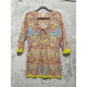 Profile Blush Cover Up‎ M/M Multi Color Paisley V Neck Swim Beach Resort